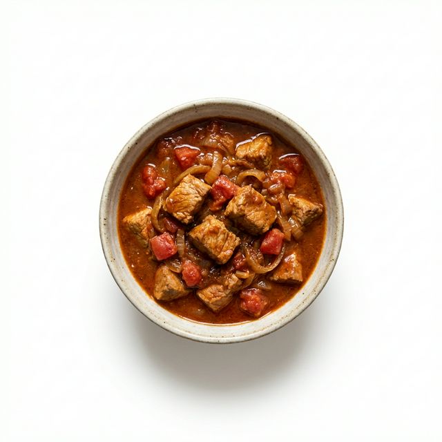 Schweinegulasch mit Tomaten und Zwiebeln