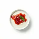 Grießbrei (als Dessert) mit Erdbeersauce roh