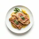 Kalbsschnitzel gebraten mit Parmaschinken (Saltimbocca) und Sauce