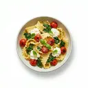 Lasagnette (Teigwaren) mit Ricotta und Tomaten mit Spinat gedünstet