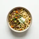 Linsen-Eintopf mit Suppengemüse und Eier-Frischteigwaren Spätzle