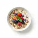 Müsli ungesüßt, mit Sojadrink und Fruchtmischung