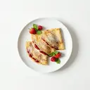 Pfannkuchen/Eierkuchen mit Milch 3,5 % Fett, gebraten, gefüllt mit Konfitüre