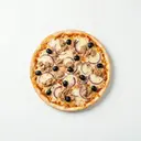 Pizza tonno (mit Tomatensauce, Mozzarella, Thunfisch, Sardellen, Oliven, Zwiebeln)