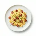 Rührei gebraten mit Leberkäse