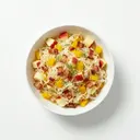 Sauerkrautsalat (roh) mit Apfel, Paprika, gebratenem Speck und Essigmarinade