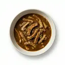 Saure Rinderkutteln gekocht, mit Grundsauce dunkel/braun