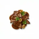 Schweineleber gebraten, mit Grundsauce dunkel/braun