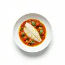 Seezungenfilet gedünstet, in Tomatensauce (aus Tomatenmark)