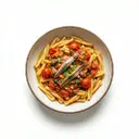 Teigwaren eifrei, mit Tomatensauce (aus frischen Tomaten) mit Sardellen