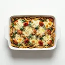 Vollkorn-Eier-Frischteigwaren mit Spinat und Tomaten Konserve, überbacken