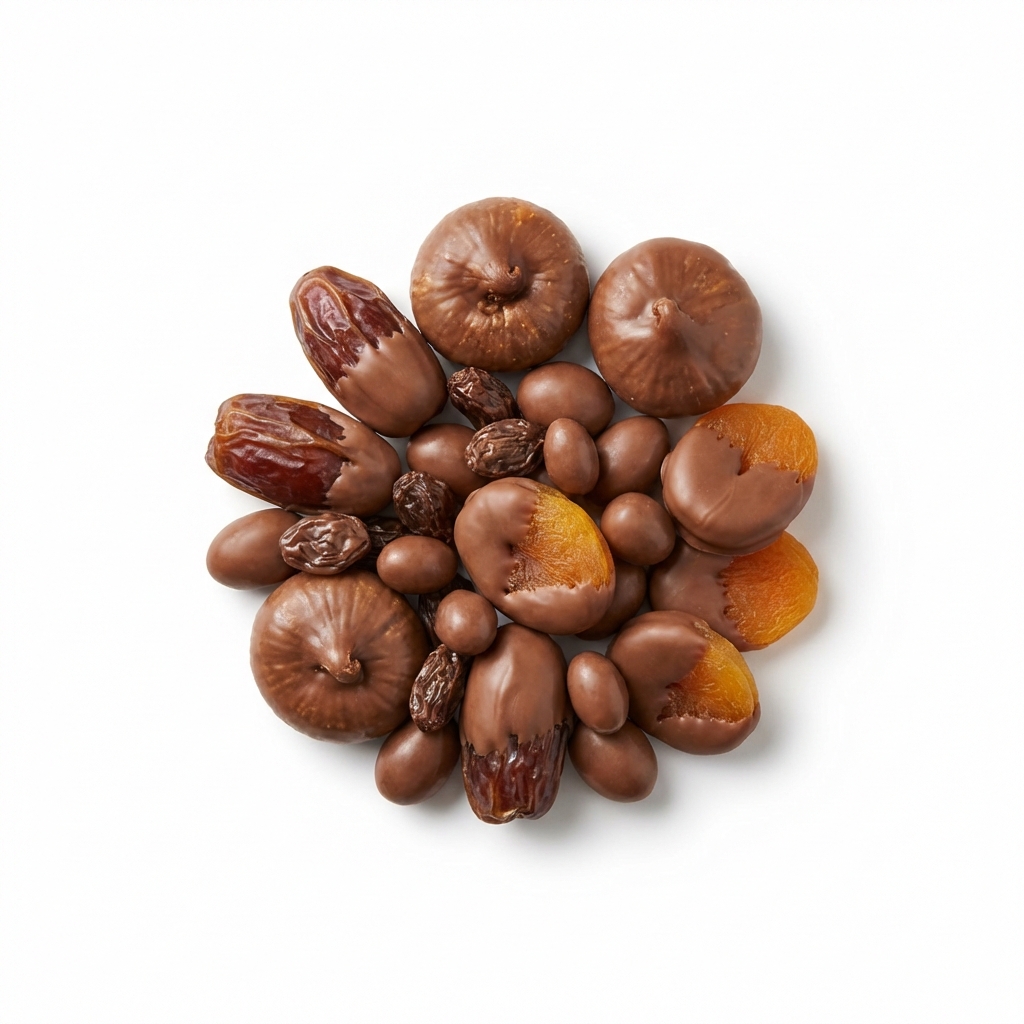 Trockenfrüchte mit Vollmilchschokoladenüberzug