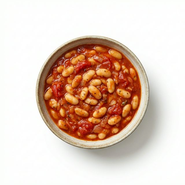 Weiße Bohnen gekocht, in Tomatensauce (aus Tomaten Konserve)