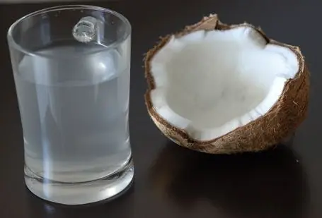 Foto von Frisches Kokoswasser aus der grünen Nuss – fertig angerichtet